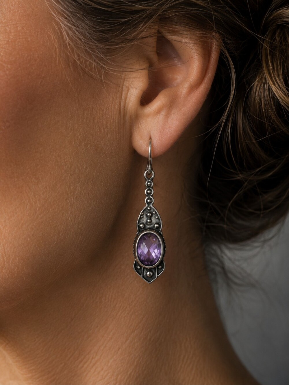 Eisenstadt AMO Sterling Silver Amethyst Art Deco Dangle Earrings
